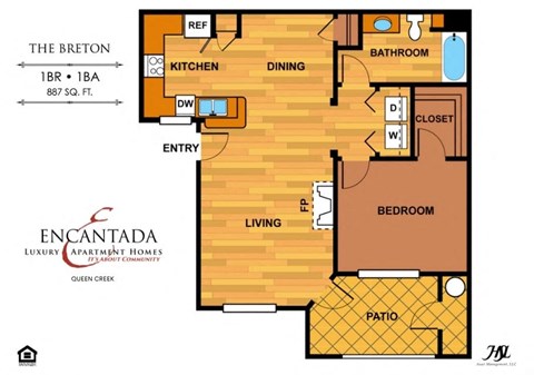 Encantada Queen Creek Brenton floor plan with a single bedroom and bathroom